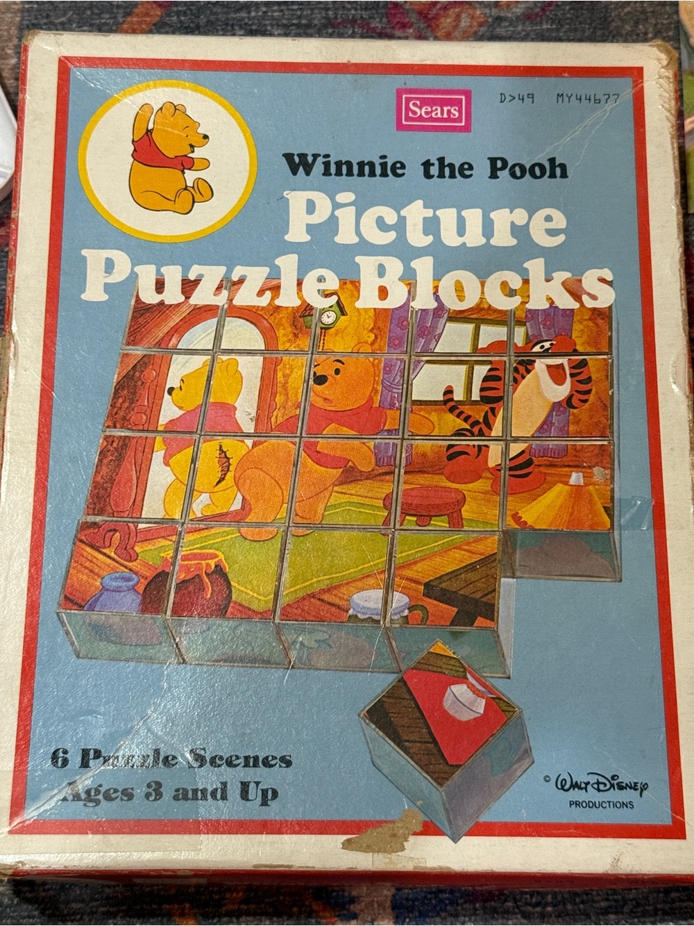 Sears Winnie the Pooh Picture Puzzle Blocks - Blue, Red, Yellow